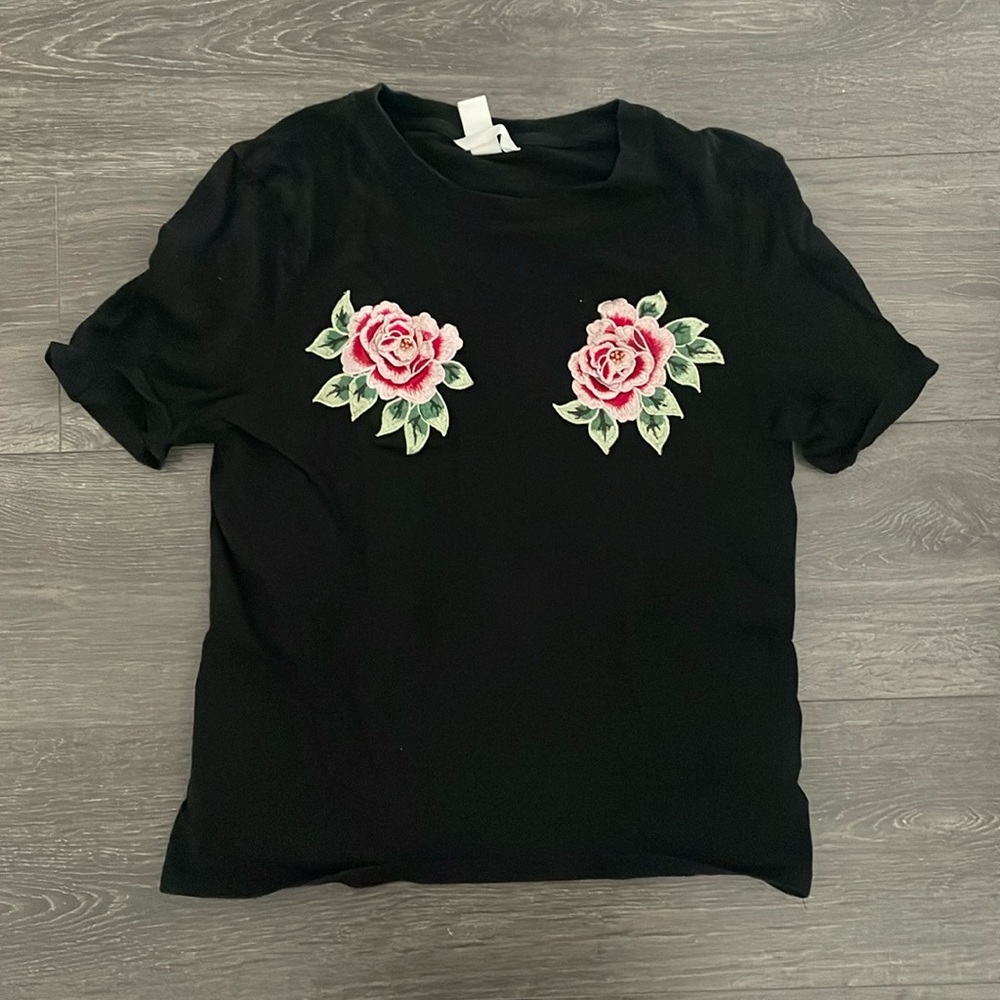 Black floral shirt